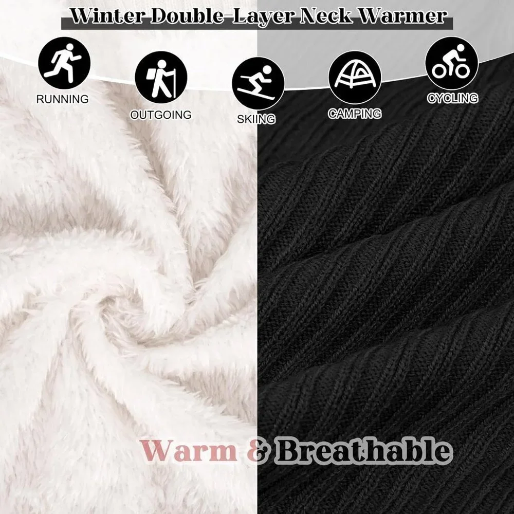 Women's black Scarf Winter Double-Layer Neck Warmer Knit Fleece Lined Circle